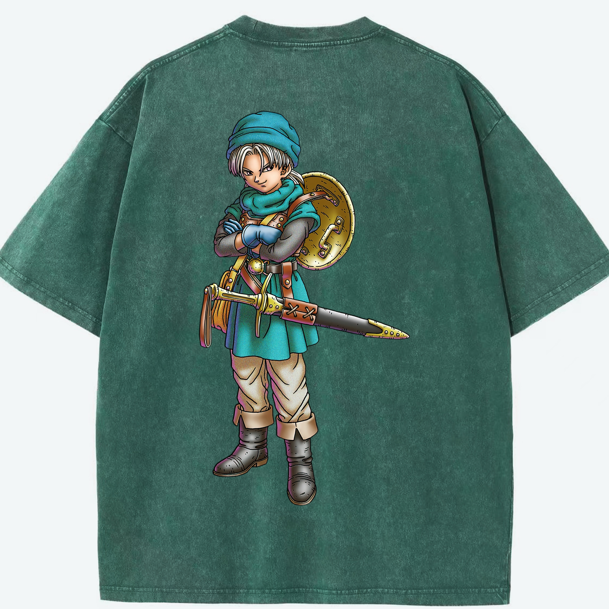 （画像用） ドラゴンクエスト Doragon Kuesuto Dragon Quest 綿100% ヴィンテージ風 半袖Tシャツ（背面プリント）
